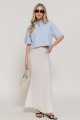 Short Sleeve Button Down Poplin Boxy Woven Shirt