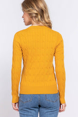 Long Sleeve Round Neck Cable Sweater  NAVY