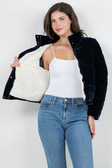 Quilted Velvet Jacket with Sherpa Lining: Navy / L