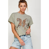 TWO TIGERS GRAPHIC CROP TOP: PEPPER / L