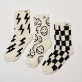 Smiley Local Beach Cozy Socks: Black/Cream Pair