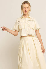 LACE DETAIL POCKET SHIRT & SKIRT SET-HSET0119: Off-White / L