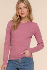 Long Sleeve Round Neck Cable Sweater