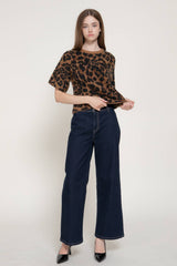Short Sleeve Leopard Jacquard Sweater