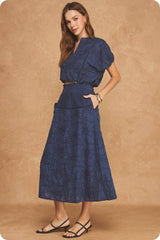 Floral Embroidery Cotton Lace Trim Skirt Top Set