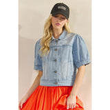 Short Puff Sleeve Denim Top