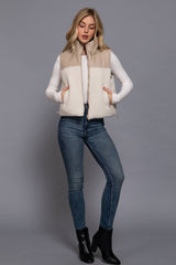 Reversible Faux Leather-Sherpa Crop Vest