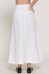 Stretch Cotton Twill A-Line Button Down Maxi Skirt: BLK-black / L