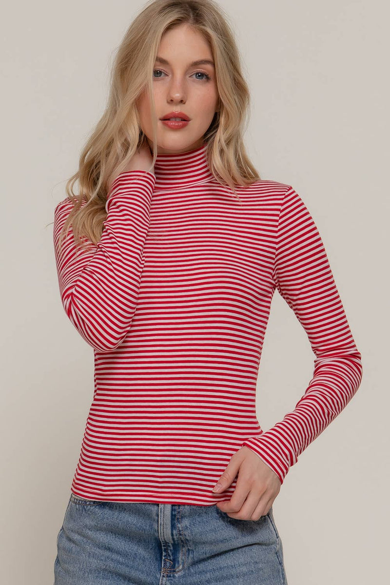 Stripe Long Sleeve Turtle Neck