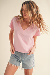 Red V Neck Crop Tee