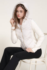 Hight Neck Adjustable Hoodie Quilted Puffer Jacket: IVY-cream / L