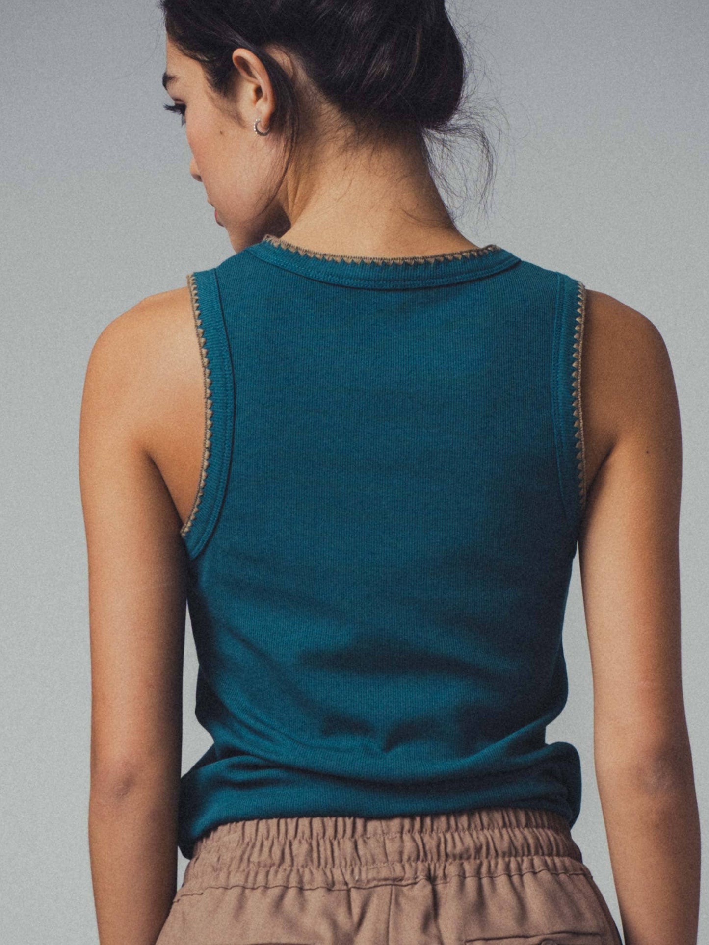 Contrast Trim Ribbed  Tank Top