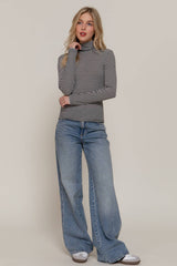 Stripe Long Sleeve Turtle Neck