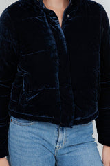 Quilted Velvet Jacket with Sherpa Lining: Navy / L