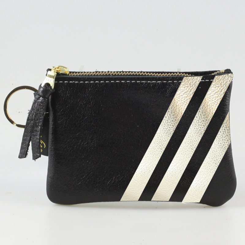 The Kara Wallet: 3 Side Stripes: Hyacinth w/ Platinum Stripes / Lobster