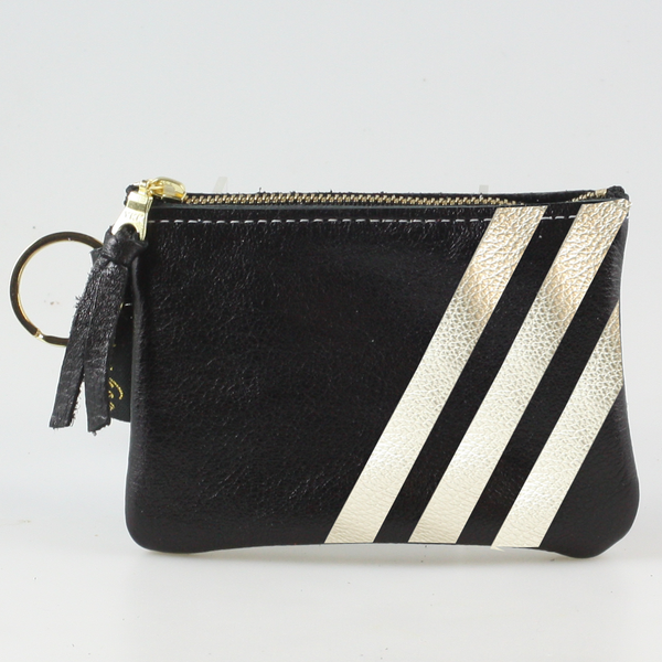 The Kara Wallet: 3 Side Stripes: Jet w/Platinum Stripes / Lobster