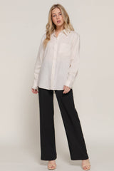 Long Sleeve Linen Blend Shirt NATURAL