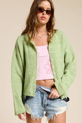 Essential Button Down Cardigan Top: Light Grey / L