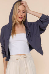 Long Sleeve Hoodie French Terry Zip Up Jacket COFFEE