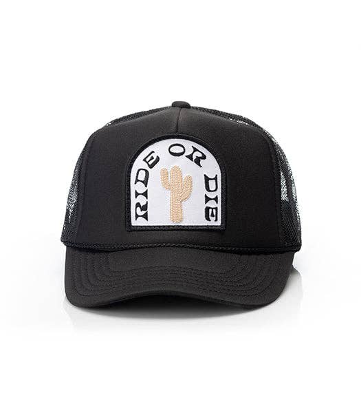 Ride or Die Patch Trucker Hat: Black