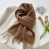 Double Sided Faux Cashmere Scarf-Solid Color Shawl_CWASC0968: Beige / (OS) 2