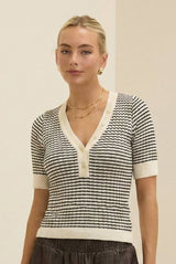 Cream Multi Stripe V-Neck Knit Top
