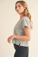 Crop V Neck Tee WHITE