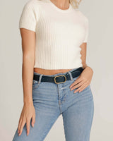 Black Gold Oval Buckle Design Statement Leather Belt Women