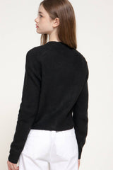 Long Sleeve Round Neck Button Down Sweater Cardigan: GRN-dark green / L