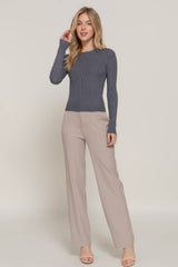 Navy Crew Neck Viscose Rib Sweater