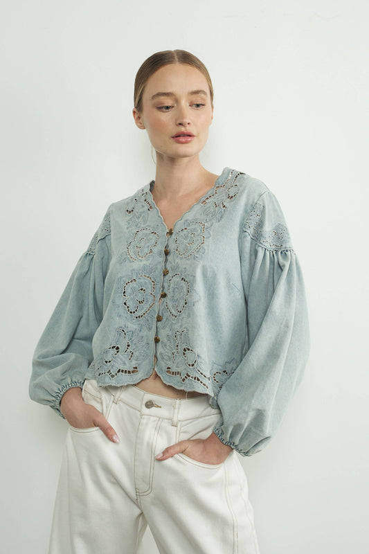 Embroidered Denim Top