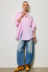 Oversized Gingham Button Down Shirt: Light Blue / L