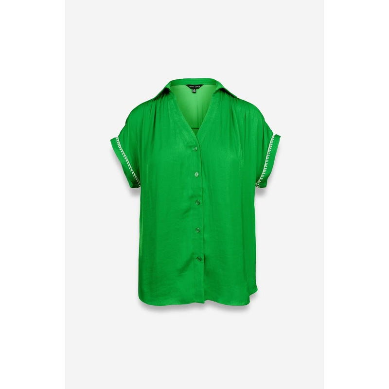 Whipstitch Short Sleeve Button Up Blouse