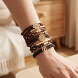 Wrapables Charms and Braided Boho Hair Tie Bracelets for Women, No Damage Elastic Hair Bands, Hair Accessories for Ponytails (10pcs): Brown