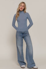 Stripe Long Sleeve Turtle Neck