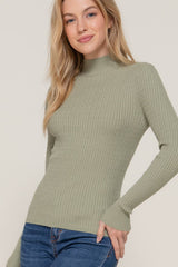 Long Sleeve Mock Neck Rib Sweater  : RED