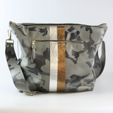 The Stripe Lakeshore - 2 sizes!: Mocha w/Layered Stripe: Rattle-Pewter / 9"x9.5" / Matching Leather Strap