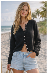 Lightweight Button Cardigan – Spring Coastal Knit: Light Grey / Contemporary / L