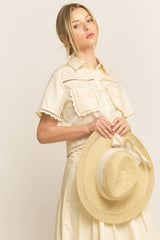 LACE DETAIL POCKET SHIRT & SKIRT SET-HSET0119: Off-White / L
