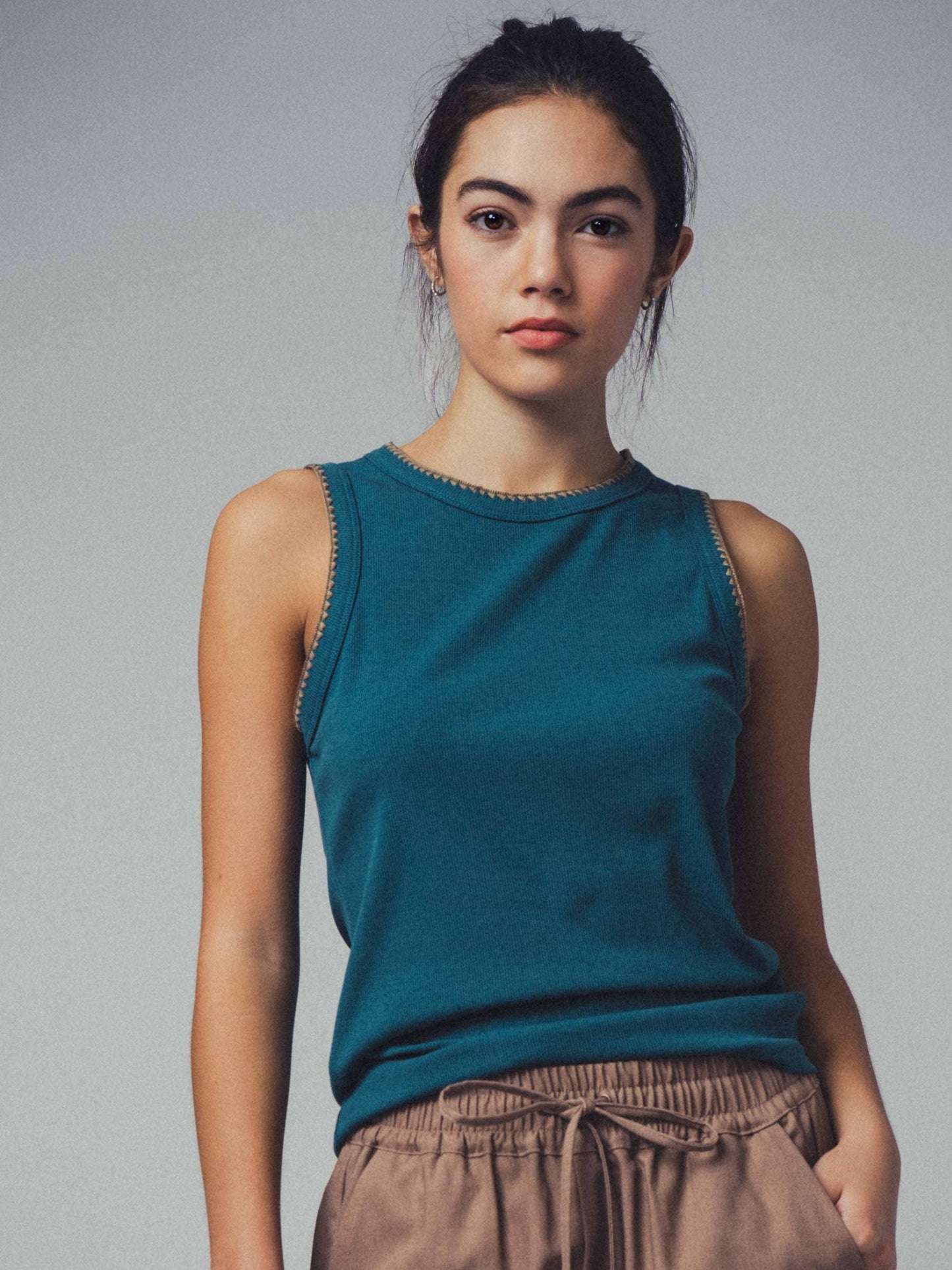 Contrast Trim Ribbed  Tank Top