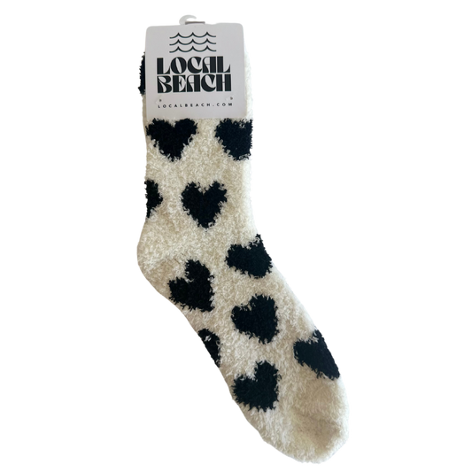 Local Beach Love Collection Heart Cozy Socks: Black/Cream / Heart Sock