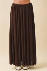 Flowy Mesh Maxi Skirt: Chocolate