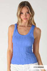 NS8458 - Reversible Lace Textured Tank Top: 7 White