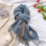 Double Sided Faux Cashmere Scarf-Solid Color Shawl_CWASC0968: Beige / (OS) 2