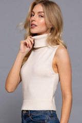 Sleeveless Turtle Neck Sweater Top IVORY