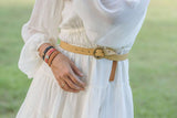 Brass-Toned Circle Buckle Leather Belt: Black