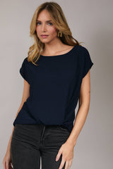 Side Twist Hem Short Sleeve Round Neck