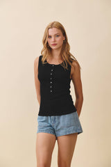 8571GK Ribbed Henley Tank Top: Olive / Contemporary / L
