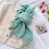 Double Sided Faux Cashmere Scarf-Solid Color Shawl_CWASC0968: Beige / (OS) 2
