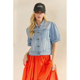 Short Puff Sleeve Denim Top